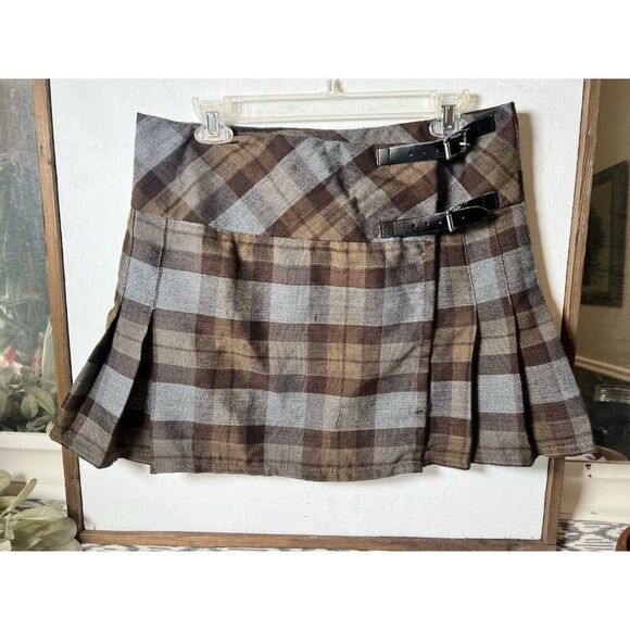 Vintage Womens Brown Plaid Skirt 34 Y2K Academia Prep Mini Kilt.     V - Picture 1 of 6